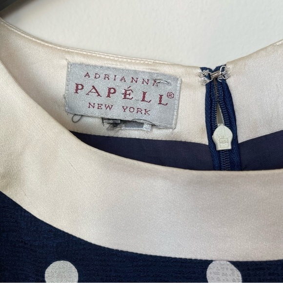 Vintage Adrianne Papell Polka Dot Dress – Navy & Cream - Picture 4 of 16